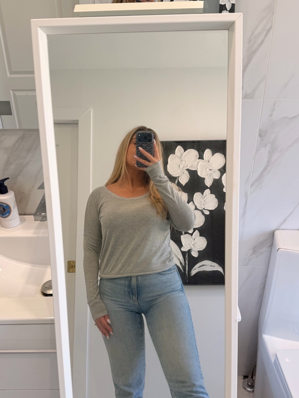 La SENZA Light Gray Long Sleeve Scoop Neck Tee